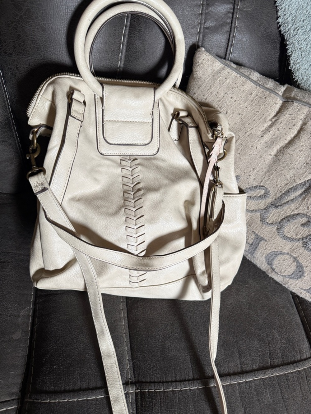 Cream Women's Shoulder Tote with Braided Front Detail